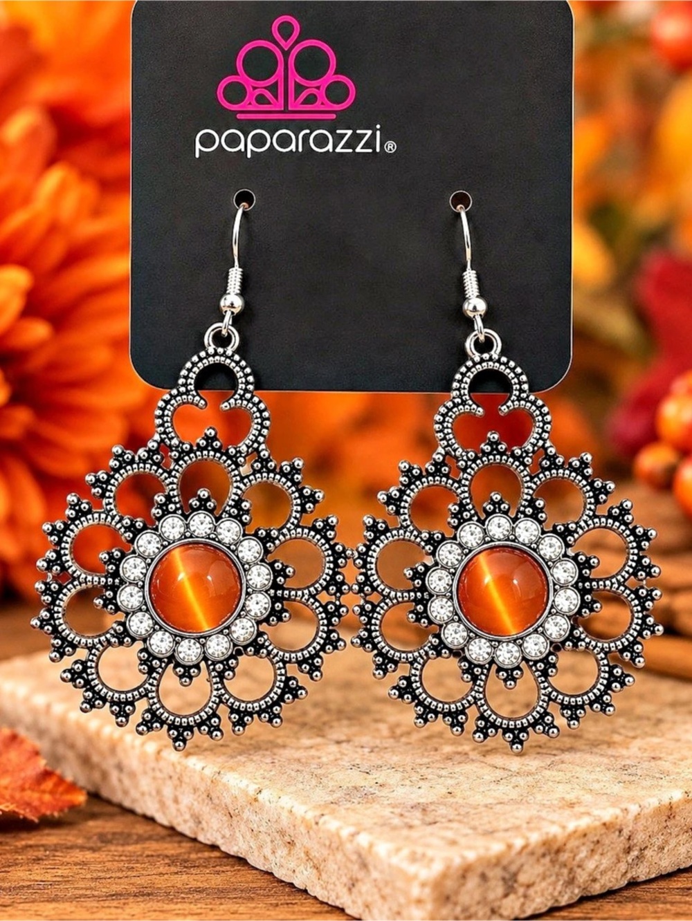 paparazzi Filigree Dangle Earrings in Orange NWT